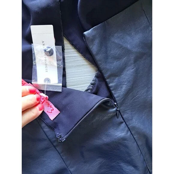 NEW Eva Franco Anthropologie Faux Leather Lace Twofer Dress 12  Blue Halter - Picture 10 of 10